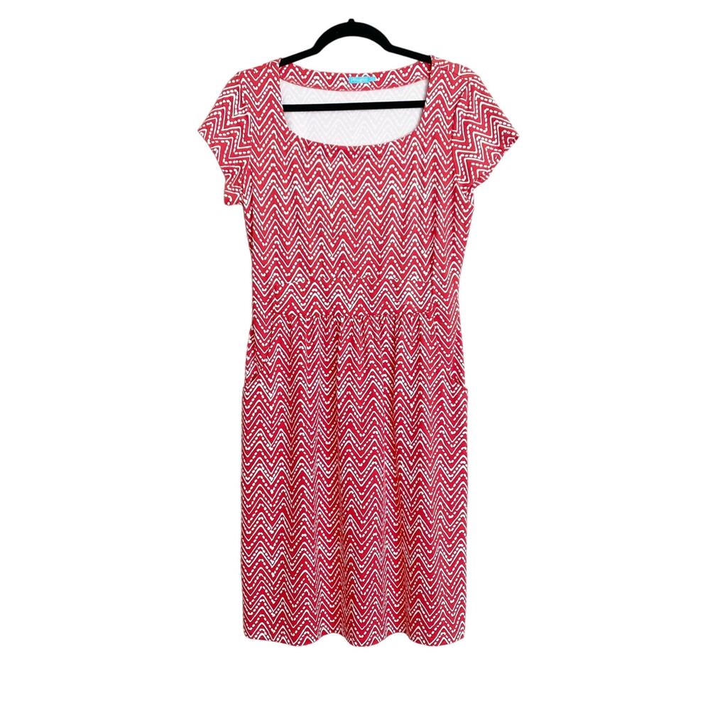 J. Mclaughlin Casual Dress Women's Size M Red Chevron Square Neck Short Sleeve - Picture 1 of 6